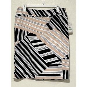 Nine West NWT Pencil Skirt Size 8 Black Pink White Print Knee Length Geo Retro